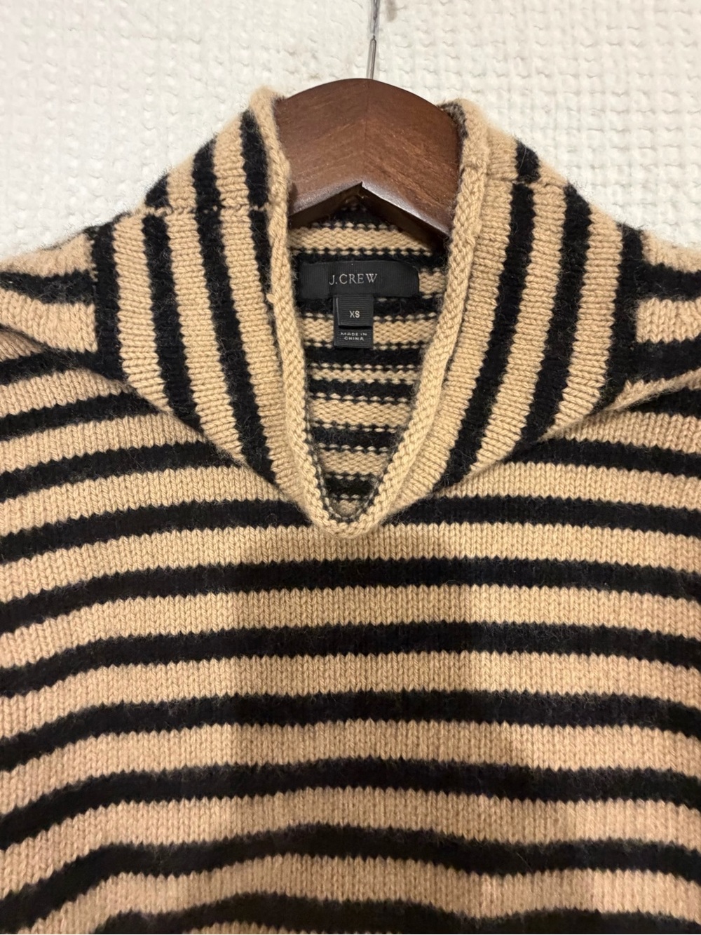 J. Crew Wool Women Striped Shawl Collar Sweater in Tan and Black Oversized SZ XS